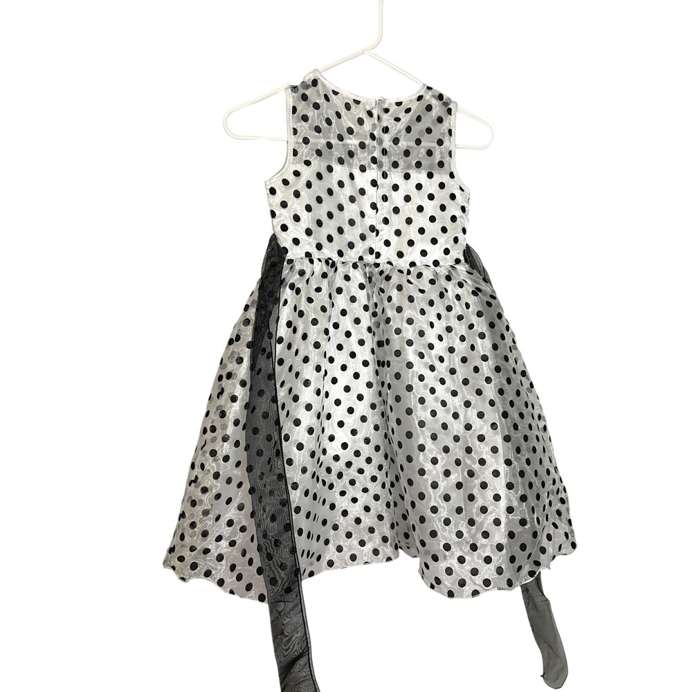 Girls 12 150 White Polka Dot Party Dress Satin Sash Bow Formal Special Occasion